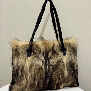 Vintage Eastern Coyote Fur Tote Bag Large Real Fur Shoulder Bag Y2K Boho